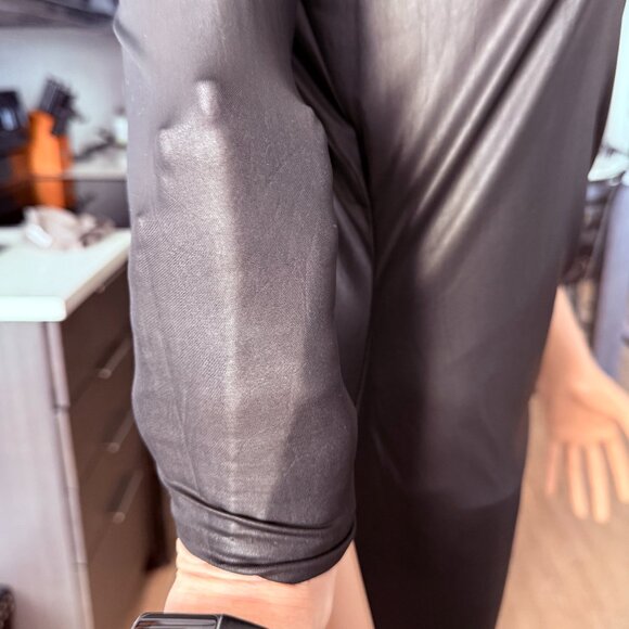 BETSEY JOHNSON | Black Vegan Liquid Leather Wrap Dress | Deep V Plunge | NWT | L - Picture 6 of 11